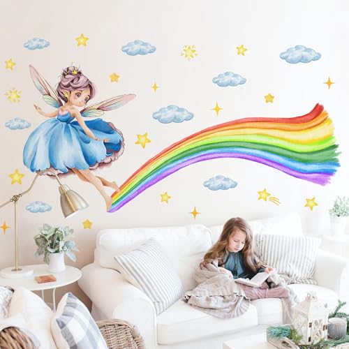 Vinilos decorativos de arcoíris mágico con hadas y nubes miniatura 7