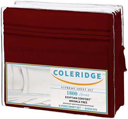 Coleridge 6 Piece Bed Sheet Set 1800 Series Deep Pocket Wrinkle Free Non Allergenic Stain and Fade Resistant Set Includes 1 Flat Sheet 1 Fitted Sheet with Wrap Around Elastic and 4 Pillowcases