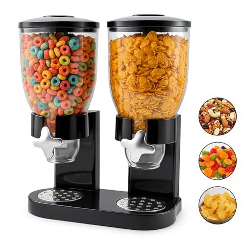 CROWNSHOP Dry Food Cereal Dispenser Black Dry Food Storage Dispenser Kitchen Quick Dispenserfor Cornflakes, Candy, Nuts, Beans, Granola Kitchen Cereal Dispensers (Double Heads)