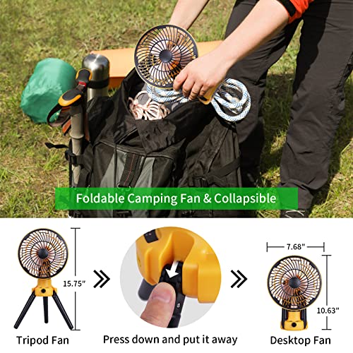 Runtop Camping Fan, Portable Fan Tent Fan 270°Oscillating Rechargeable Fan, Portable Battery Operated Camping Fan With Light & Hook, Foldable Tripod Usb Desk Fan,Camping Fans For Tents,Travel #TOP5