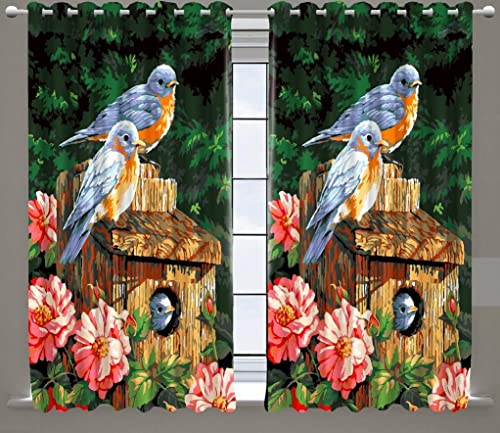 Image of GYANTITEXTURE Long Door Curtains for Home 9Ft Set of 2 | 3D Digital Curtain Panels for Living Room Bedroom Kids Room | Semi-Sheer Printed Eyelet Drapes for Decoration (4x9 Feet) Bird