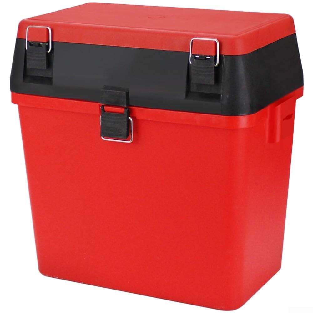 Caja de aparejos de pesca con correa de hombro ajustable, mochila de almacenamiento multicapa para equipo, 4 bandejas de accesorios y cubo inferior, caja de herramientas de asiento portátil para