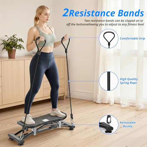 Image of RYGEO Balance Board with Resistance Bands, Versatile Rocking Stepper, Wobble Board Featuring LCD Monitor, 330 lbs High-Capacity Ski Twister Trainer for Full Body Exercise at Home
