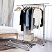 Bextsware Clothes Garment Rack On Wheels, Expandable Double Rails Heavy Duty Commercial Grade Hanging Clothes Organizer Stand Clothing Rack with Mesh Bottom Shelves for Boxes Shoes Storage, Chrome