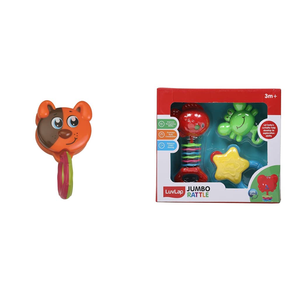 Luvlap Dog Rattle for Baby, Multicolor and Fish & Crab Teether Rattles for Baby, Multicolor