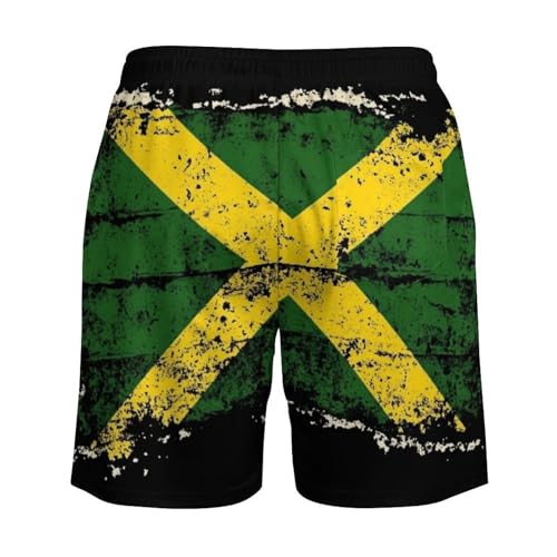 Vintage Jamaican Flag Mens Swim Trunks Quick Dry Beach Shorts with Compression Liner and Pocket 5