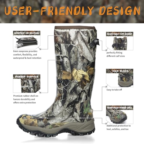 Breathable Insulated Next Camo G2 Warm Hunting Boots with Versatile Design - Durable Construction 6mm Neoprene Waterproof Rubber Boots for Men and Women Size 7 to 144