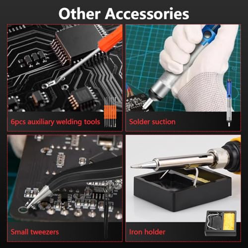 Image of Serplex 60W Soldering Iron Kit with LCD Digital Display, 180-520C Adjustable Temperature Welding Tools Set with 5 Replaceable Tips, Tweezers, Cleaning Sponge, On /Off Switch, for Electronic Repair