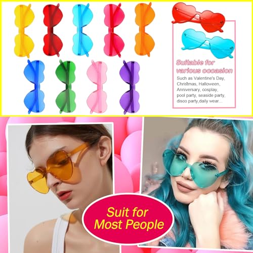 9 Pack Heart Shaped Sunglasses Rimless Heart Glasses for Bachelorette Party Birthday Decorations Party Favors2
