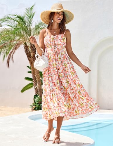 GRACE KARIN 2026 Women's Spaghetti Vacation Sundress Summer Beach Flowy Boho Floral Maxi Dresses with Pockets Yellow White Floral XL — view 6