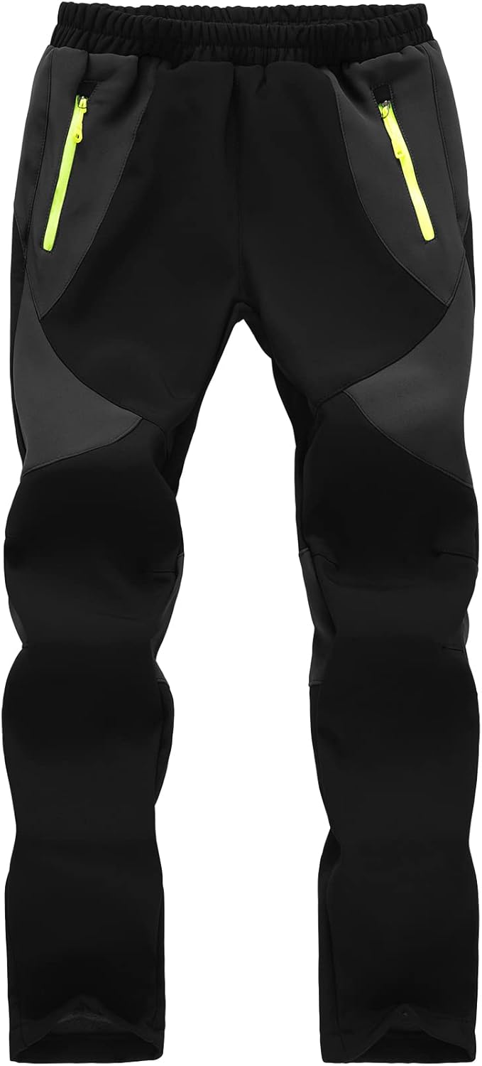Kids Boys Girls Hiking Snow Ski Pants Waterproof Winter Warm Elastic Waist Pants Fleece Lined with Zipper Pockets