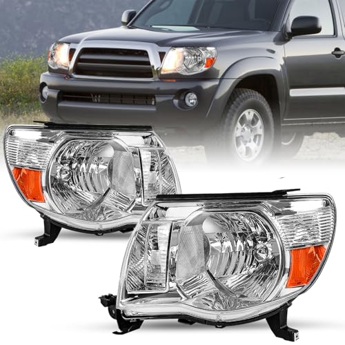 SOCKIR Headlight Assembly Compatible with 2005-2011 Toyota Tacoma Passenger and Driver Side (Chrome)