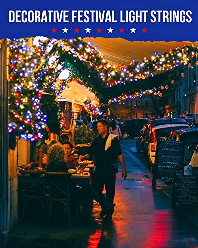 Image of Brightown Red White Blue Battery Operated Mini String Lights with 8 Modes- 2 Pack 18 Feet 50 LED Independence Day Decoration Waterproof, Timer for Patriotic Xmas Holiday Party Outdoor Indoor