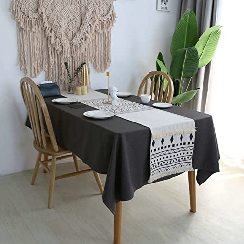 Chemin de table rectangulaire motif géométrique coton déco table longue blanc