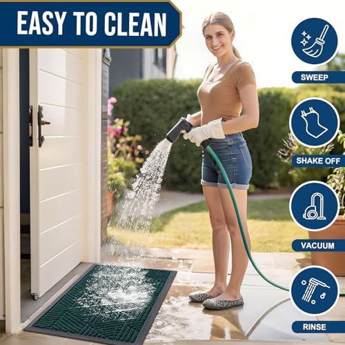 Image of Smiry Front Door Mat Outside Entrance, Heavy Duty Sturdy Natural Rubber Doormat, Trap Dirt and Moisture, Easy Clean Low Profile Welcome Floor Mats for Indoor Outdoor Entry, 35X23 Inch, Atlantic Blue
