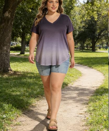 Image of RITERA Women Plus Size Tops Tie Dye V Neck Shirt Floral Camo Summer Short Sleeve Tunic Oversized Ladies Blouse XL-5XL