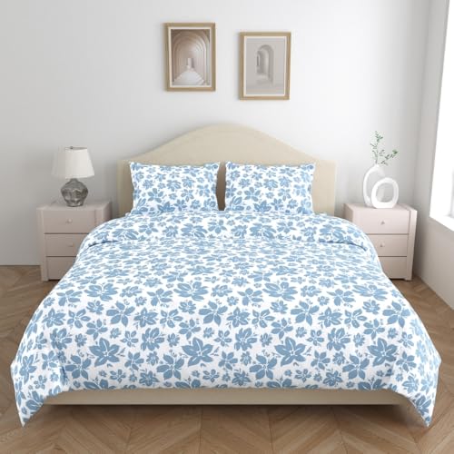 Image of Haus & kinder Double Bedsheet for Queen Size Bed | 90 x 100 Inches 144 TC Cotton Bedsheet for Double Bed with 2 Pillow Covers - Bluebell Whisper