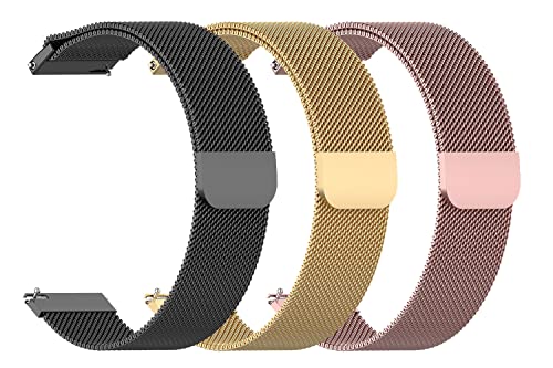 Image of AONES 20mm Pack of 3 Magnetic Loop Watch Strap Compatible for Compaq Q Watch Balance Metal Chain SmartWatch Band
