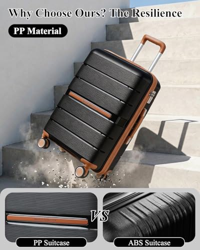 British Traveller 24" Medium Suitcase Lightweight Polypropylene Hard Shell Luggage Hold Check In Suitcase With 4 Wheels And Built-In Tsa Lock(Black, 66Cm 60L) - 5