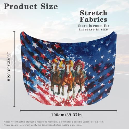 Image of Car Hood Cover, Car Hood Wrap Blankets Auto Banner Elastic Polyester Horse and American Flag Automotive Accessories for Compact Cars Sedans SUV Trucks (59x39 Inch)