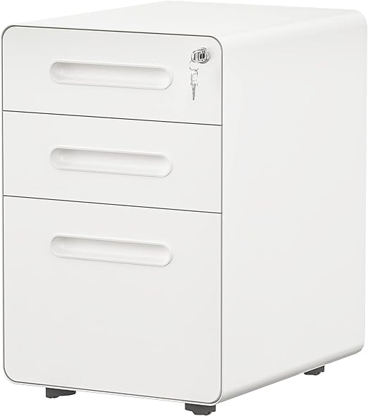 YITAHOME 3-Drawer Rolling File Cabinet, Metal Mobile File Cabinet with Lock, Filing Cabinet Under Desk fits Legal/A4 Size for Home/Office, Fully Assembled-White