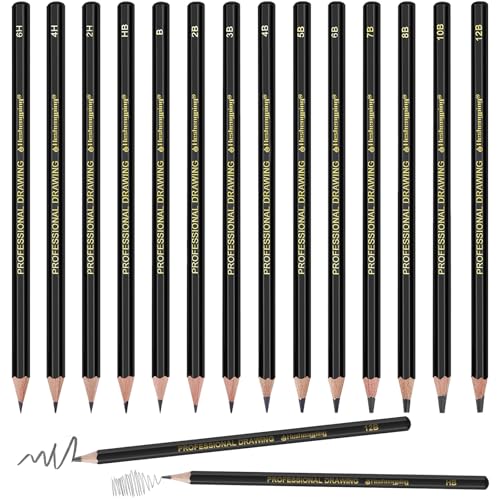 描画スケッチ鉛筆セット 14本 スケッチ鉛筆 12B 10B 8B 7B 6B 5B 4B 3B 2B HB 2H 4H 6H グラファイト鉛筆 子供 大人 アーティスト 学生 初心者 プロ向け