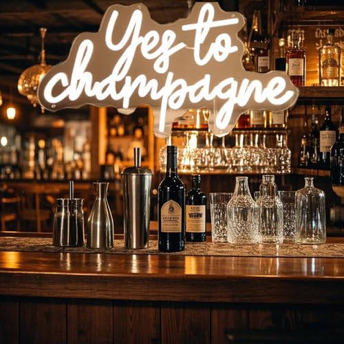 Image of Yes to Champagne Led Neon Lights Sign for Home Bar Kitchen Man Cave Pub Wall Decor, Acrylic Bar Wedding Birthday Grad Party Neon Sign with Dimmable Switch and Hanging Chain,5V Usb Powered | Acrylic Bar Wedding Birthday Grad Party Neon Sign with Dimmable Switch and Hanging Chain,5V Usb Powered
