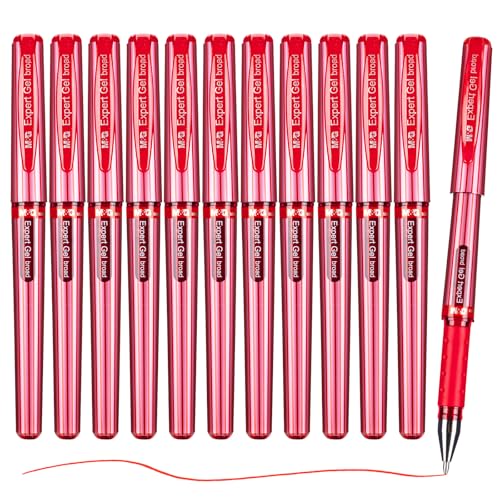 M&G Gel Pens, 1.0mm Red Ink Gel Pens Bold Point, Quick Dry Gel Ink Pens Bulk Smooth Writing with Soft Anti-Slip Grip & Plug-In Cover for Journaling Office Supplies School Women Men (12 Pack)