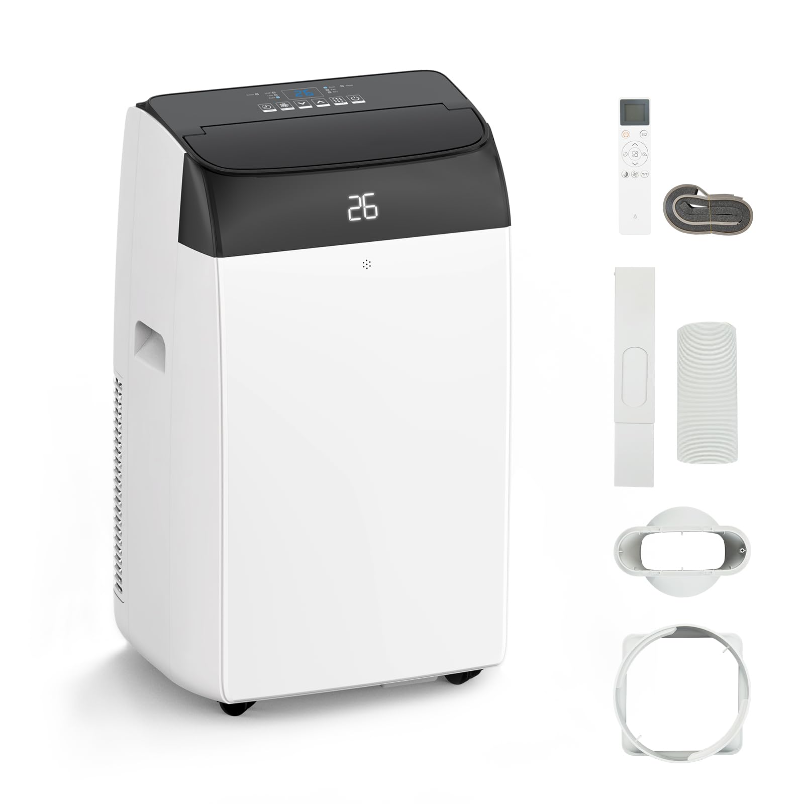Mobeneno White D 12000 Btu Portable Air Conditioner 4 In 1 Air Conditioning, Cooling, Heating, 45L Dehumidifier & Fan With 3 Speed Modes Digital Display For Rooms Up To 550 Sq.ft