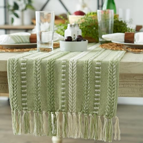 Image of THE HOME TALK Premium Cotton 4-6 Seater Table Runner -14x72 Inches-Green|Elegant Dining|Handcrafted Quality|Stylish Console Decor for Dining Table, Parties, Events