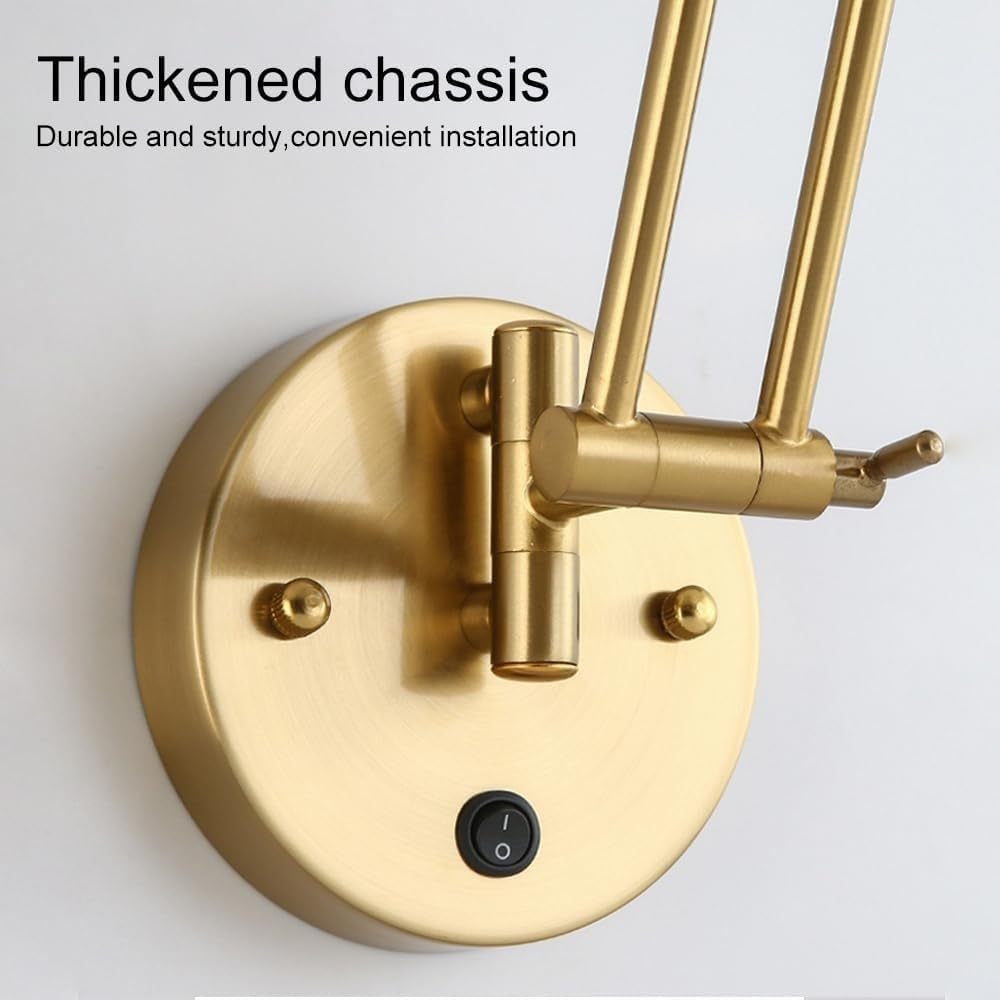 Przemysłowa regulowana składana kinkiet ścienny z włącznikiem i wyłącznikiem E27 do czytania, sypialni, gabinetu, półki, salonu, złoty/czarny (złoty)