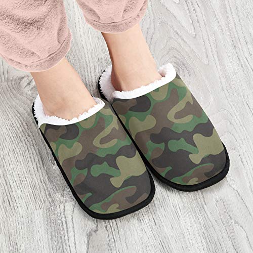 visesunny Army Green Camouflage Slippers for Women Mens Winter Warm Memory Foam Cotton Home Slippers Soft Plush Fleece Slip on House Slippers for Girls Indoor Outdoor Shoes2