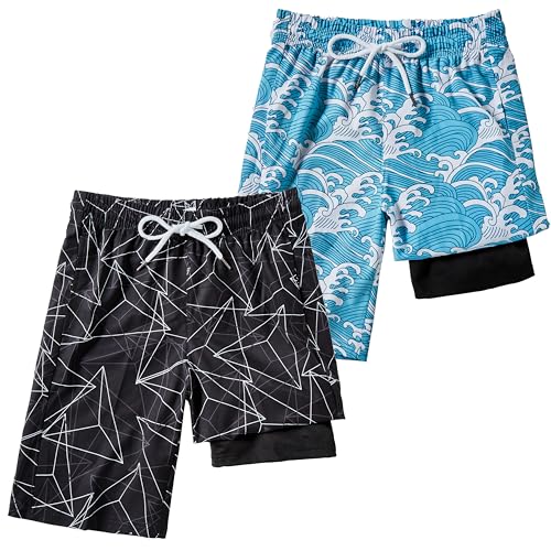IRELIA 2 Pack Boys 2 in 1 Swim Trunks Boxer Brief Liner Compression Swimming Shorts Quick Dry Swimwear A0103 5-6 - image 1