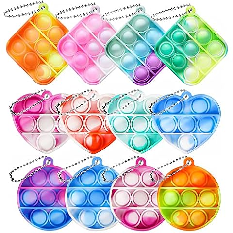 Mini Pop Fidget Toys,12Pcs Colorful Silicone Fidget Keyring Fidget Keychain Squeeze Pop Bubble Fidget Sensory Toys Stress Relief Toys Bubble Keychain Cover