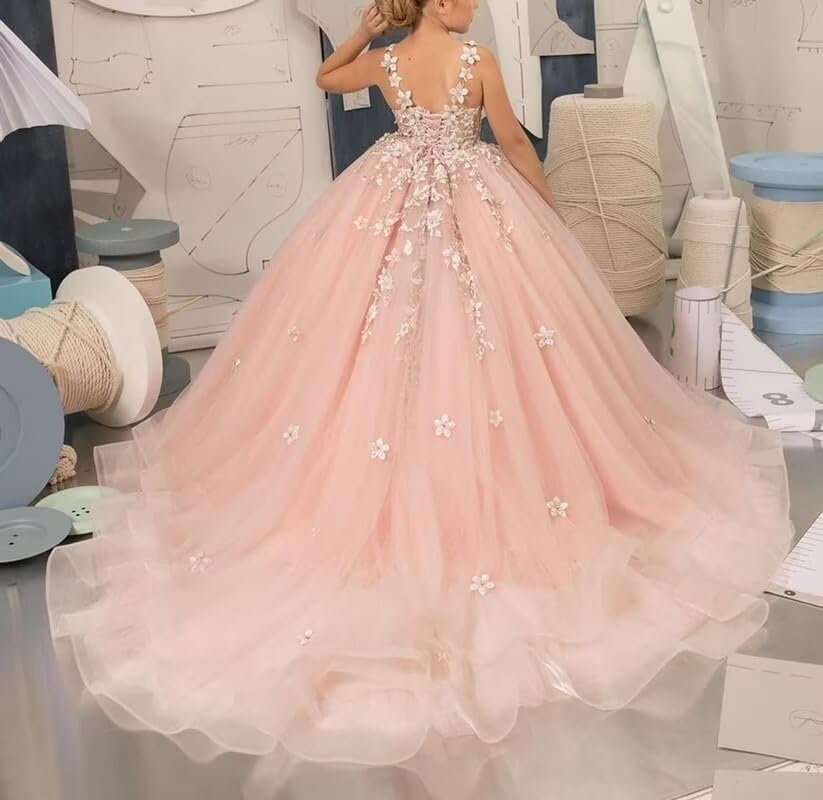 Tulle Flower Girl Dress Lace Appliques First Communion Dress for Girls Ball Gown Dress3