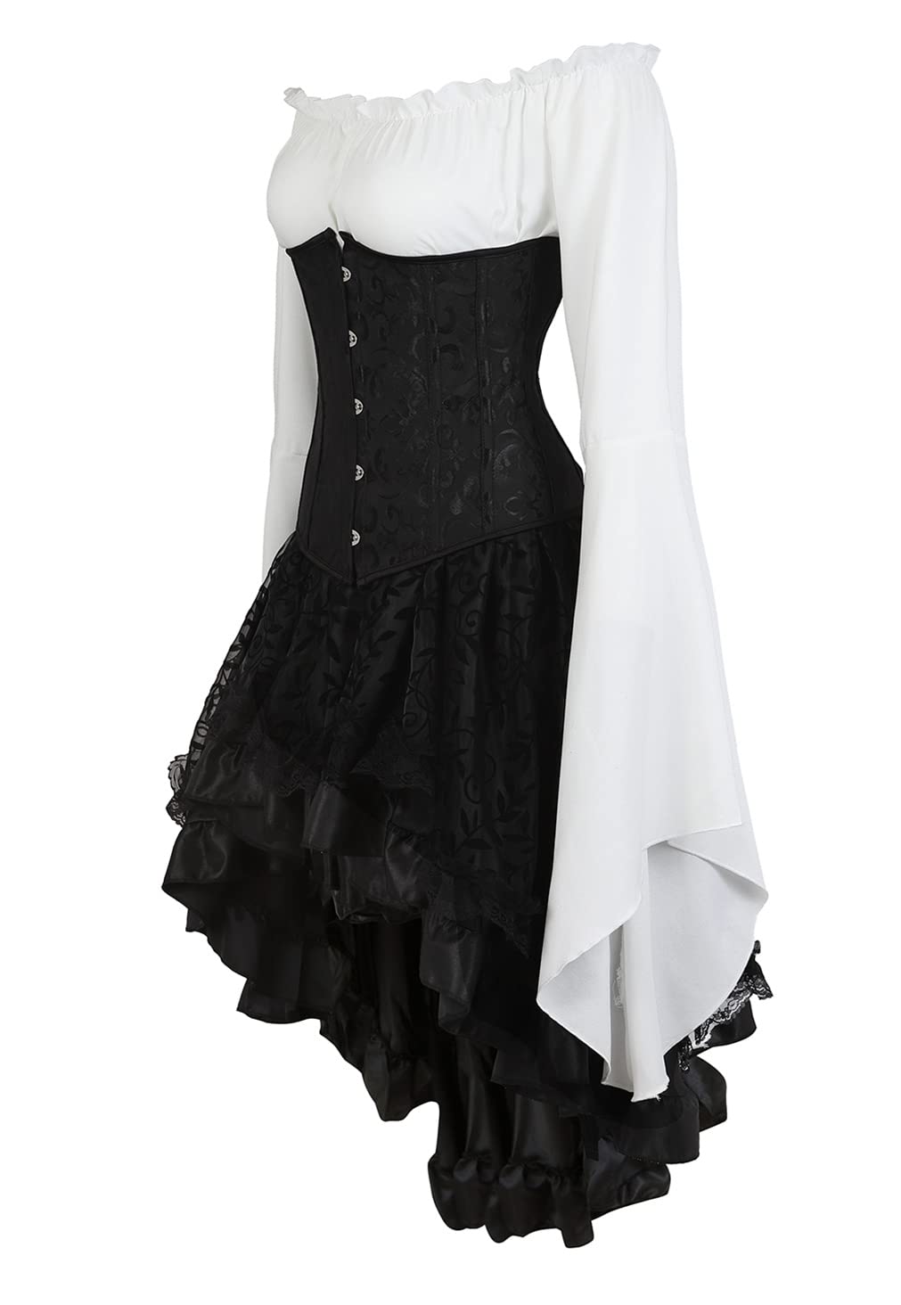 Grebrafan Burlesque Korsett Unterbrust mit Piraten Rock und Bluse | Halloween Kostüm Piratin Korsett Damen