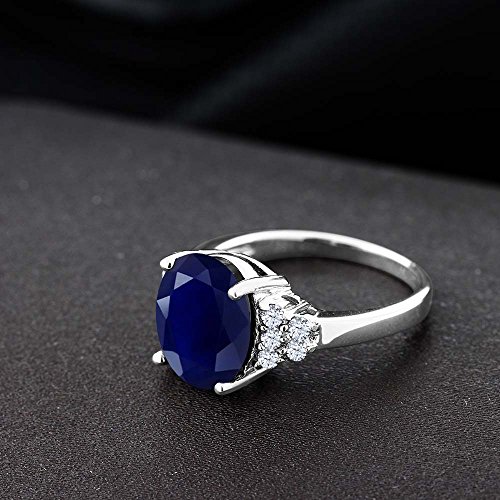 Gem Stone King 5.30 Cttw Blue Sapphire Engagement Ring For Women | 925 Sterling Silver | Oval 12X10MM | Gemstone Birthstone | Available In Size 5, 6, 7, 8, 94