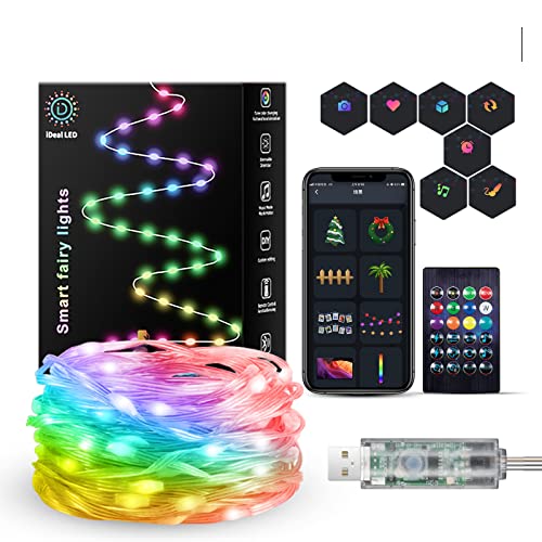 USB Powered Fairy Lights Farbwechsel, 100 LED RGB String Lights, Smart App und Fernbedienung, IP44 wasserdicht, Ideal für Schlafzimmer Party Festival Indoor Outdoor