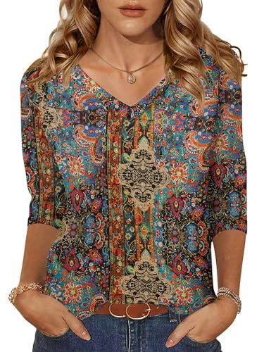 zeagoo womens 34 length sleeve tunic tops casual v neck shirts basic tees business work blouses summer fall 2025 clothes