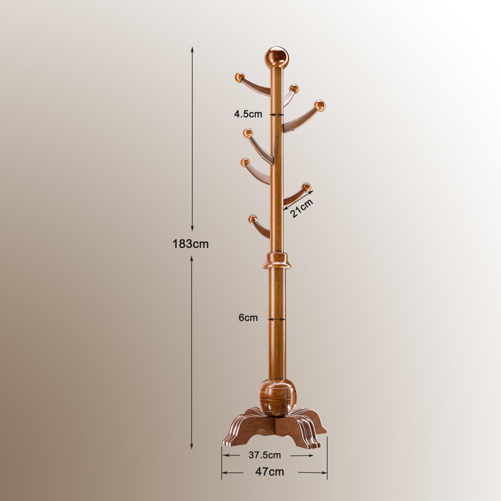 Tree-SD - Appendiabiti in legno, extra spesso, 6 cm, robusto, base anti-ribaltamento, per soggiorno, camera da letto o ufficio