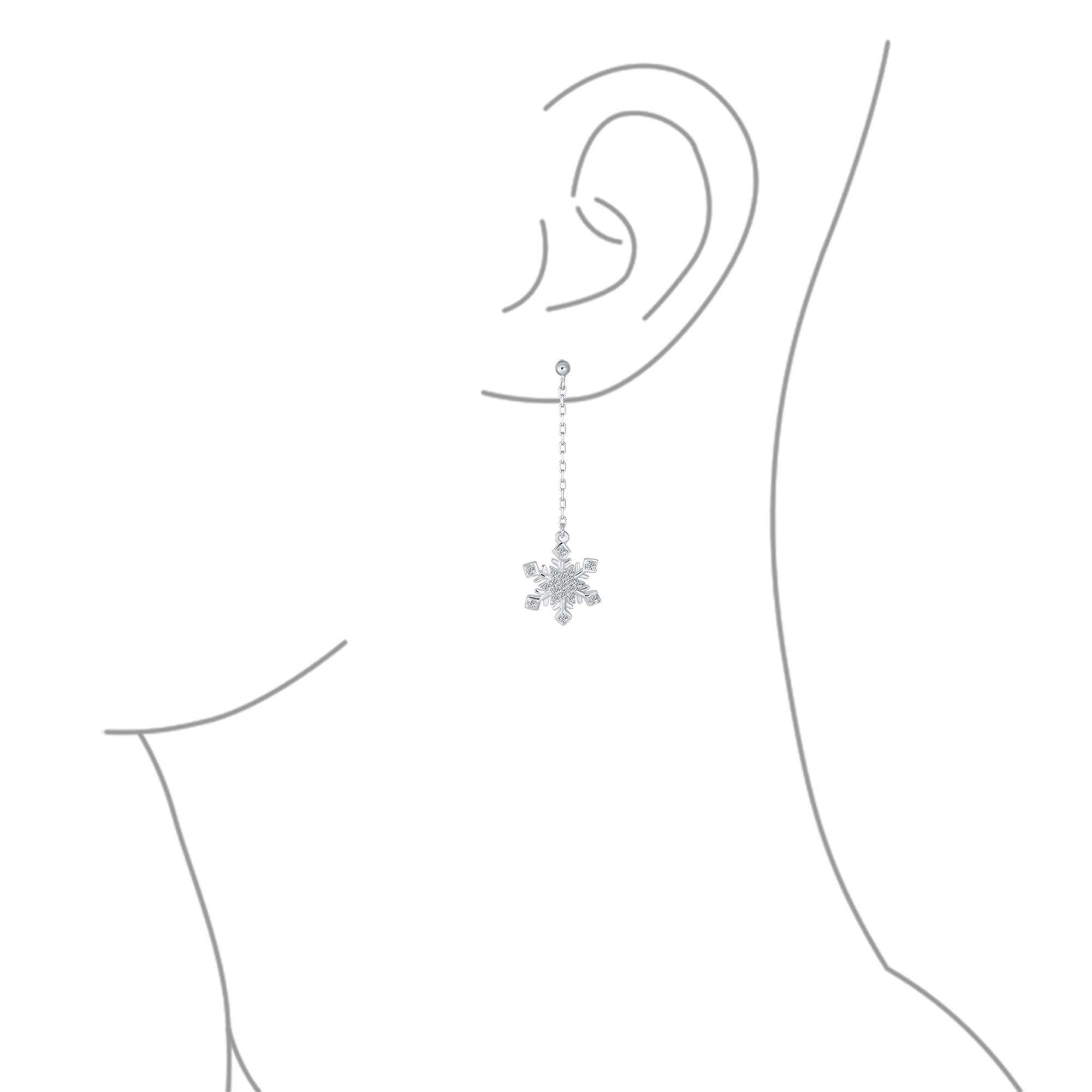 Pendientes Colgantes De Copo De Nieve De Plata Esterlina .925 Con Cadena Lineal De Fiesta Navideña De Circonia Cúbica De Invierno Para Mujeres Adolescentes