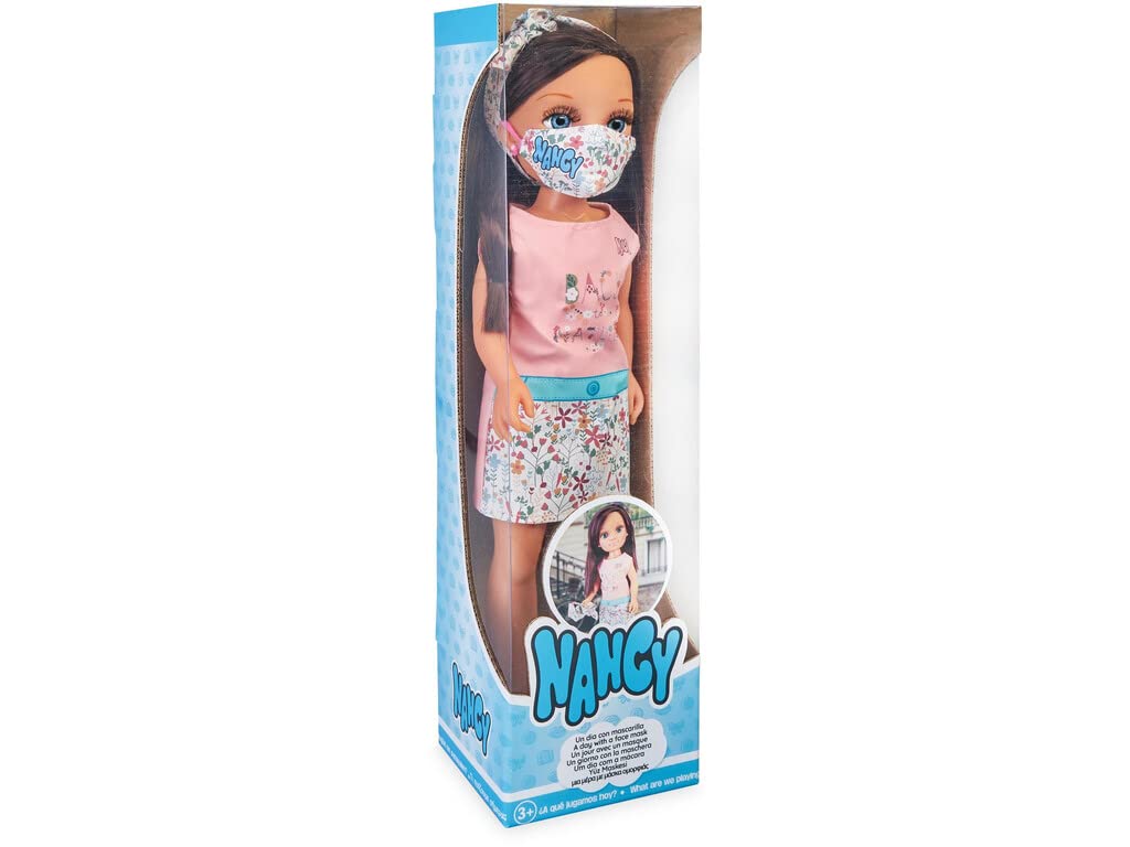 Nancy Puppe Mit Maske – 14 Zoll, Braunes Haar, Blumenkleid, Für Kinder Ab 3 Jahren
