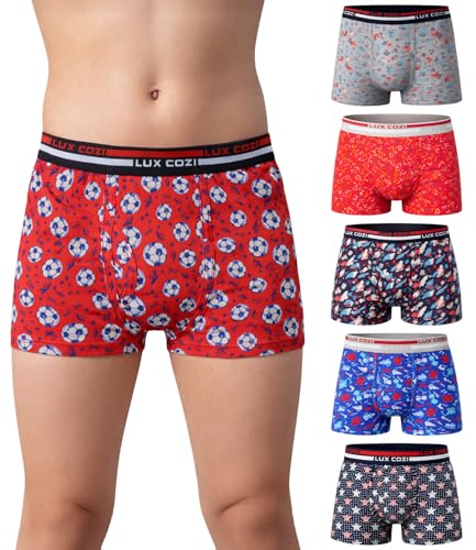 Image of Lux Cozi 100% Cotton Outer Elastic Semi Long Print Trunk for Boys | Color & Prints May Vary |Pack of 6