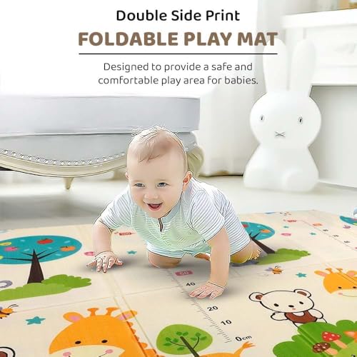 Image of Foldable Floor Mat - Baby Play Mat with Letters, Anti-Slip Crawling Mat for Babies, Thick Educational Play Mat for Toddlers, Portable Baby Activity Mat, Safe & Comfortable Crawling Surface