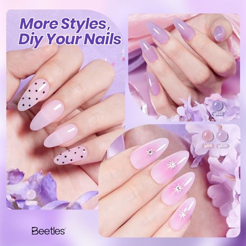 Image of Beetles Amethyst Realm Jelly Purple Gel Nail Polish Set - 6 Colors Spring Gel Polish Kit Jelly Purple Sheer Translucent Effect Soak Off UV French Nail Art Salon DIY Manicure Gift for Women