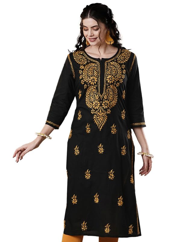 Image of Ada Hand Embroidered Lucknowi Chikankari Cotton Kurta Kurti for Women A411191
