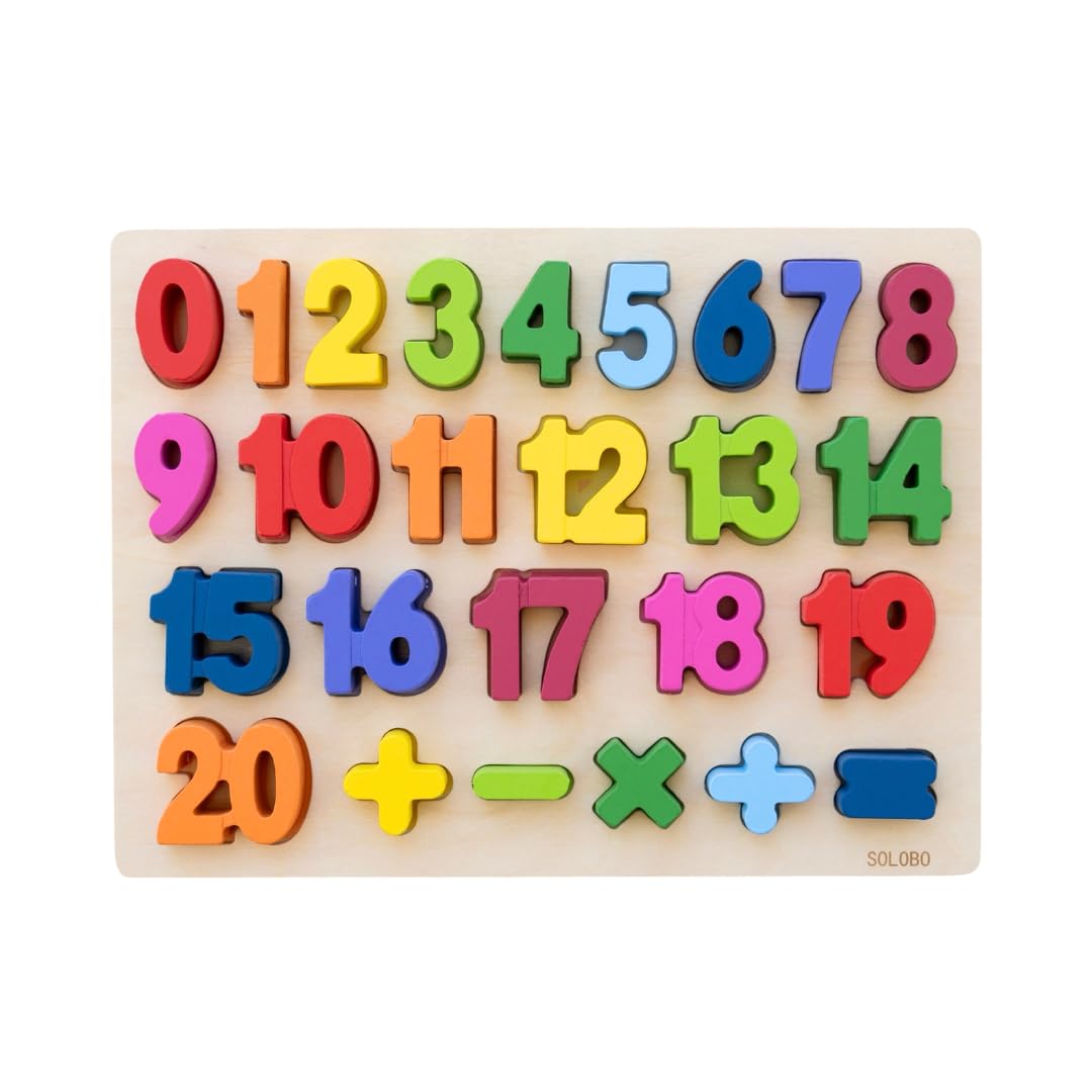 Solobo Wooden Numbers Puzzle - Chunky Numbers 0-20, Learning Toy for Toddlers, Perfect Kindergarten Puzzle, Educational Kids Puzzles, Toddler Wooden Puzzles, Best Number Toys, Montessori Education