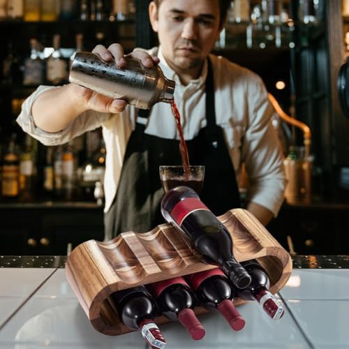 Soporte de vino de madera para 8 botellas con diseño ondulado miniatura 6