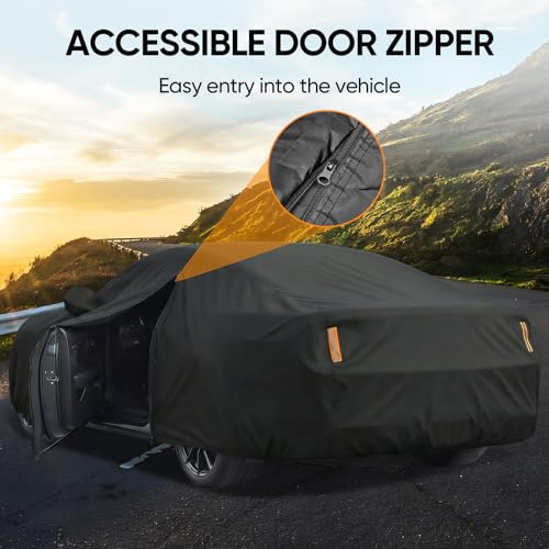 Image of Car Cover Custom Fit for Ford Mustang 1994-2026, Outdoor Waterproof All Weather Heavy Duty Full Exterior GT Cover for Sun Rain Snow UV Dust Protection with Door Zipper