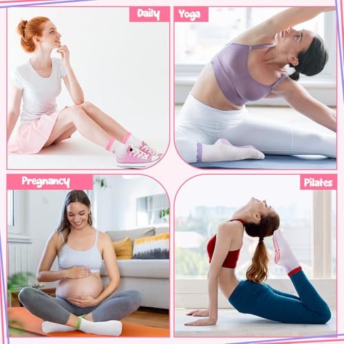 Image of Jspupifip 2 /4 /5 Pairs Cute Pilates Socks for Women Embroidery Non Slip Yoga Socks for Barre Workout Hospital